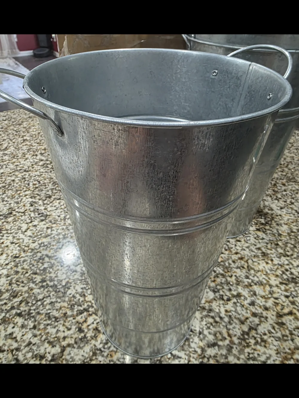 SiX (6) Galvanized Metal Flower Buckets - Silver Decorative Vases